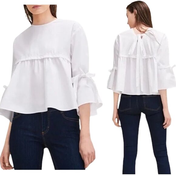 Maje, Women’s ‘Lenard’ Poplin Cotton Blouse w/ Ties White Size 1, Size Small US - Picture 1 of 15